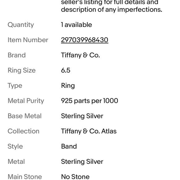 Tiffany & Co. Sterling silver Atlas ring size 6.5 - Picture 10 of 10